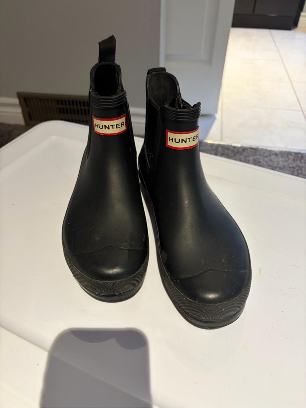 Hunter Womens Black Chelsea Waterproof Rain Boots with Logo
